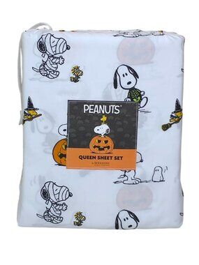 Peanuts Halloween Queen Sheet Set By Berkshire Snoopy & Woodstock Pumpkins